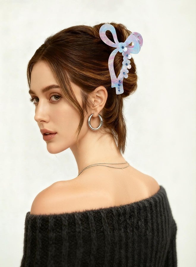AWAYTR 4.3" Acrylic Bow Hair Clips for Women Cute Bow Claw Clip 3PCS Large Hair Claw Clips for Thick or Long Hair Bows (Pink + Blue) - Image 4